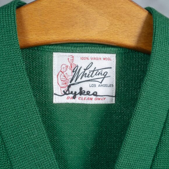 Vintage 100% Virgin Wool Cardigan | Whiting Los Angeles | Green Cardigan | Retro - Picture 5 of 5